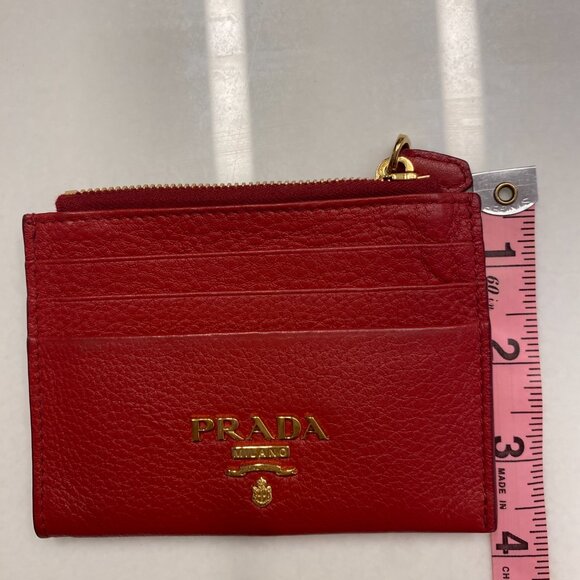 Prada red leather Moire and Saffiano card holder with gold-tone hardware - Picture 10 of 10